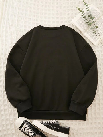 Groove Round Neck Printed Fleece Sweatshirt GRWPR1 - Black