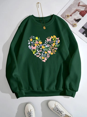 Groove Round Neck Printed Fleece Sweatshirt APRIN257 - Green