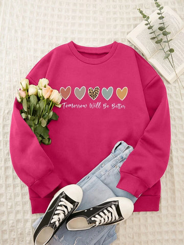 Groove Round Neck Printed Fleece Sweatshirt GRWPR1 - Pink