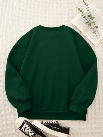 Groove Round Neck Printed Fleece Sweatshirt GRWPR1 - Green