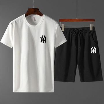 Mens Printed T-Shirt and Shorts Co Ord Set MCSPR10 - White Black
