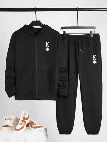 Zip Jacket and Pants Printed Set - GRUMZJPS3 - Black Black