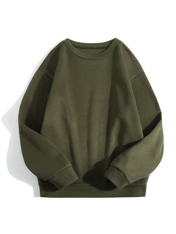 Groove Round Neck Plain Fleece Sweatshirt ARNPFS1 - Khaki Green