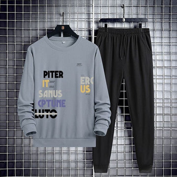 Sweatshirt and Pants Printed Set - GRUMSPS10 - Grey Black
