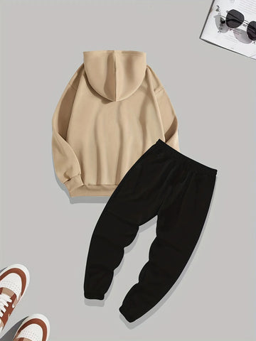 Kangaroo Hoodie and Pants Printed Set - GRUMKANPHS2 - Cream Black