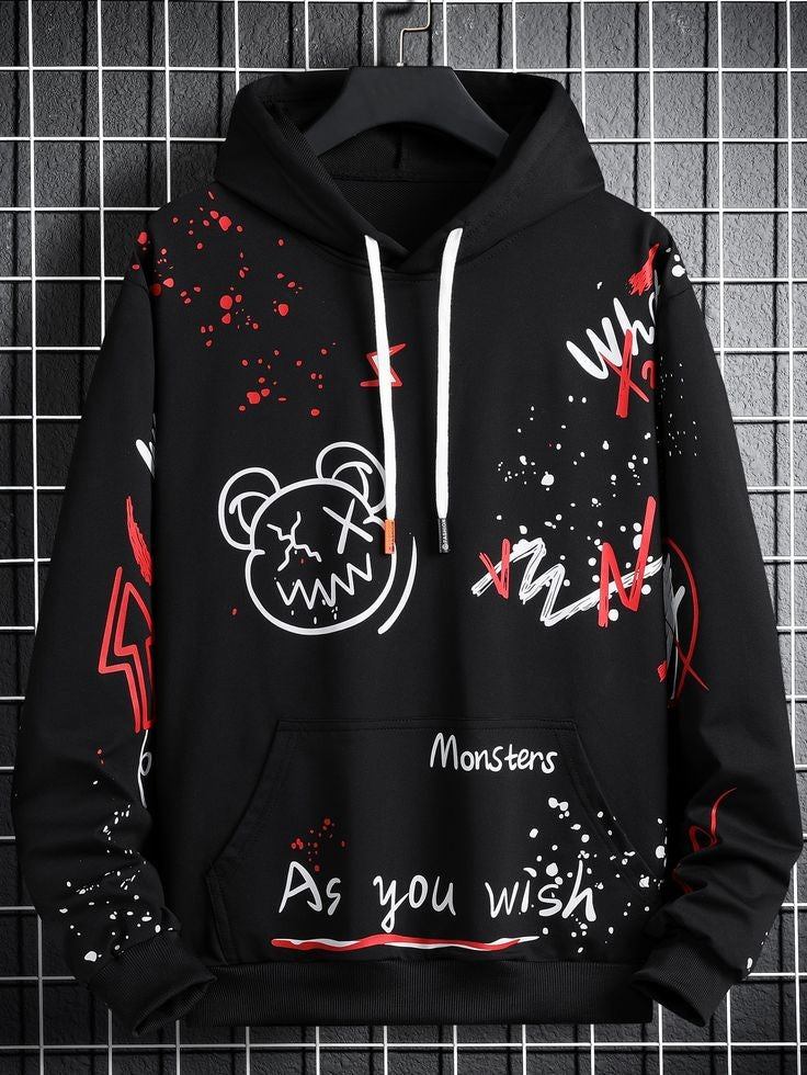 Mens Printed Kangaroo Hoodie GRMPRKH4 - Black