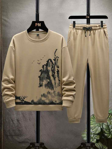 Sweatshirt and Pants Printed Set - GRUMSPS5 - Cream Cream