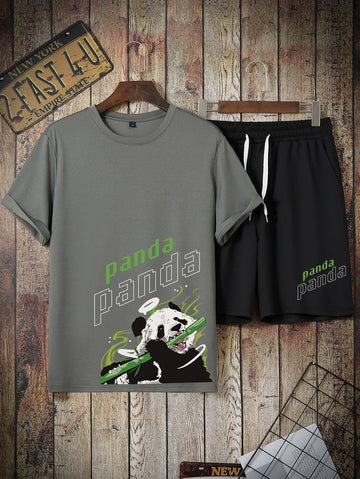 Mens Printed T-Shirt and Shorts Co Ord Set MCSPR27 - Green Black