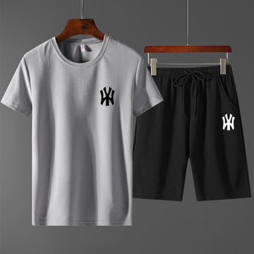 Mens Printed T-Shirt and Shorts Co Ord Set MCSPR10 - Grey Black