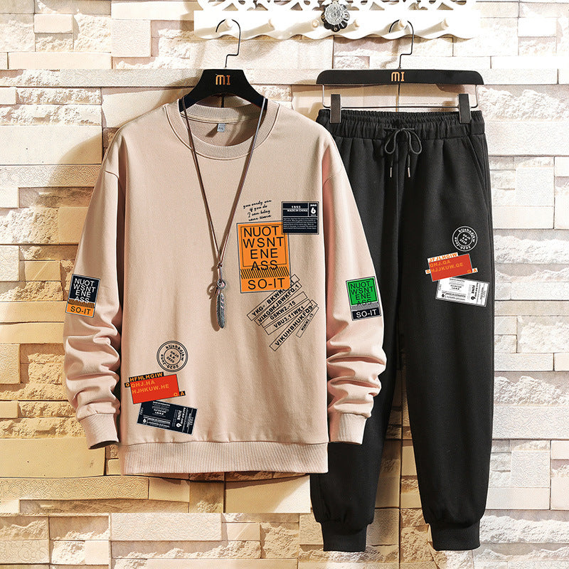 Sweatshirt and Pants Printed Set - GRUMSPS13 - Cream Black