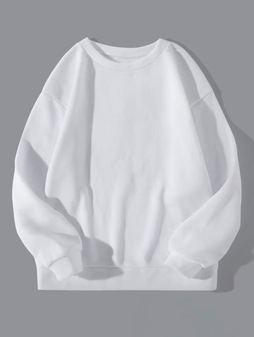 Groove Round Neck Plain Fleece Sweatshirt ARNPFS1 - White
