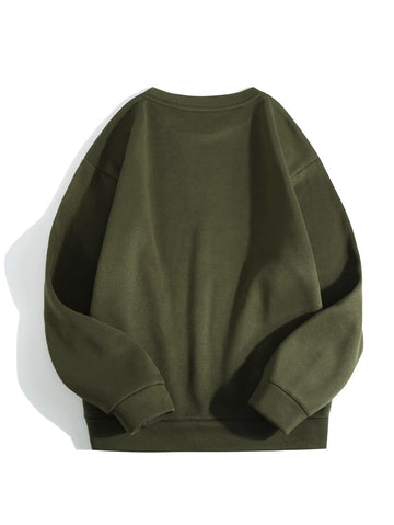 Groove Round Neck Plain Fleece Sweatshirt ARNPFS1 - Khaki Green