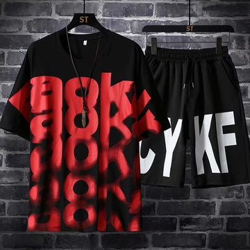 Mens Printed T-Shirt and Shorts Co Ord Set MCSPR14 - Black Black