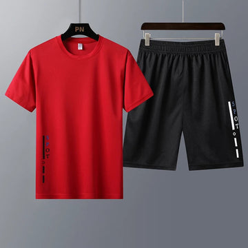 Mens Printed T-Shirt and Shorts Co Ord Set MCSPR9 - Red Black