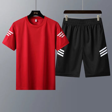 Mens Printed T-Shirt and Shorts Co Ord Set MCSPR8 - Red Black