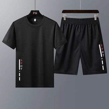 Mens Printed T-Shirt and Shorts Co Ord Set MCSPR9 - Black Black