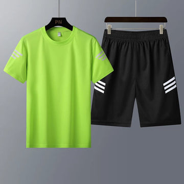 Mens Printed T-Shirt and Shorts Co Ord Set MCSPR8 - Green Black