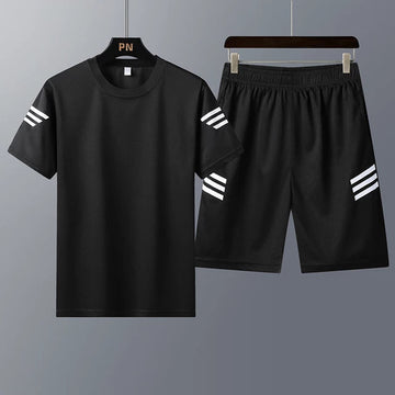 Mens Printed T-Shirt and Shorts Co Ord Set MCSPR8 - Black Black