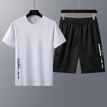 Mens Printed T-Shirt and Shorts Co Ord Set MCSPR9 - White Black