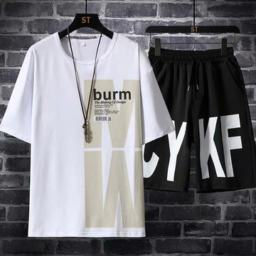 Mens Printed T-Shirt and Shorts Co Ord Set MCSPR13 - White Black