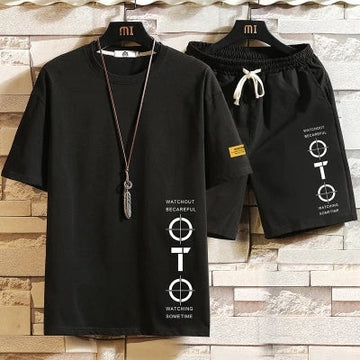 Mens Printed T-Shirt and Shorts Co Ord Set MCSPR12 - Black Black