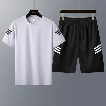 Mens Printed T-Shirt and Shorts Co Ord Set MCSPR8 - White Black