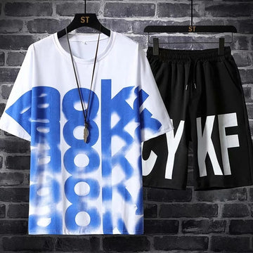 Mens Printed T-Shirt and Shorts Co Ord Set MCSPR14 - White Black