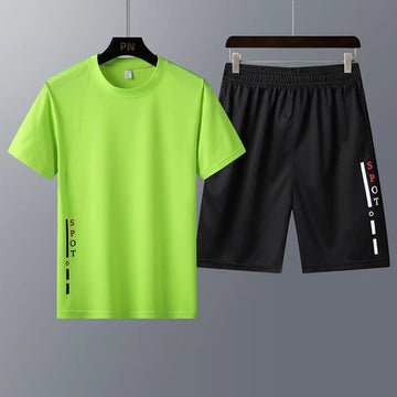 Mens Printed T-Shirt and Shorts Co Ord Set MCSPR9 - Green Black