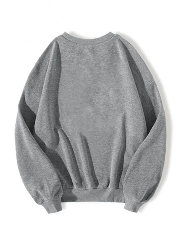 Groove Round Neck Printed Fleece Sweatshirt APRIN1 - Grey