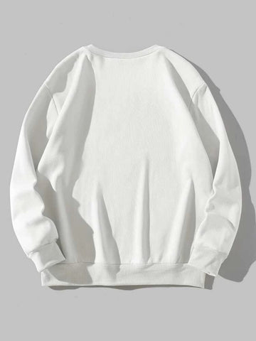 Groove Round Neck Printed Fleece Sweatshirt APRIN10 - White