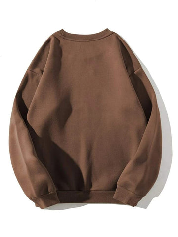 Groove Round Neck Printed Fleece Sweatshirt APRIN2 - Brown