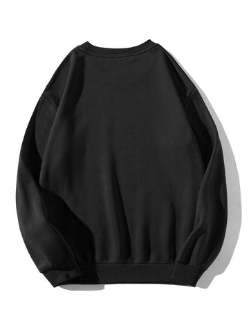 Groove Round Neck Printed Fleece Sweatshirt APRIN2 - Black