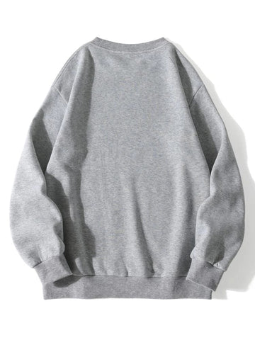 Groove Round Neck Printed Fleece Sweatshirt APRIN7 - Grey