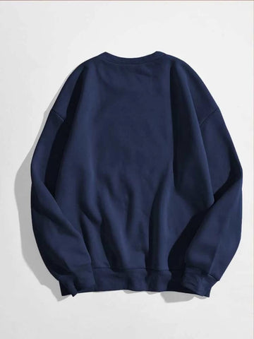 Groove Round Neck Printed Fleece Sweatshirt APRIN1 - Navy Blue