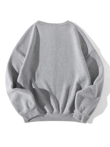 Groove Round Neck Printed Fleece Sweatshirt APRIN13 - Grey