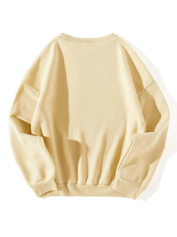 Groove Round Neck Printed Fleece Sweatshirt APRIN4 - Cream