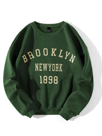 Groove Round Neck Printed Fleece Sweatshirt APRIN3 - Green