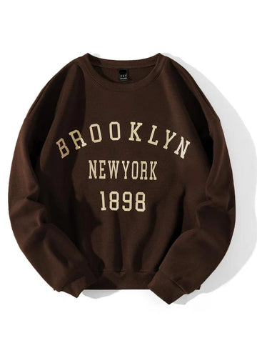 Groove Round Neck Printed Fleece Sweatshirt APRIN3 - Brown
