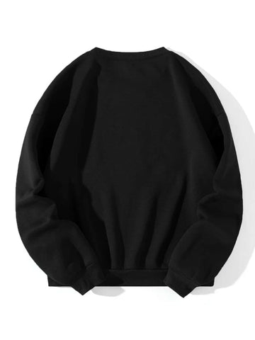 Groove Round Neck Printed Fleece Sweatshirt APRIN4 - Black