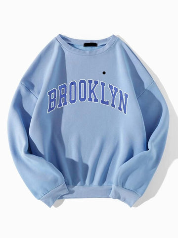 Groove Round Neck Printed Fleece Sweatshirt APRIN4 - Light Blue