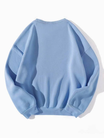 Groove Round Neck Printed Fleece Sweatshirt APRIN13 - Light Blue