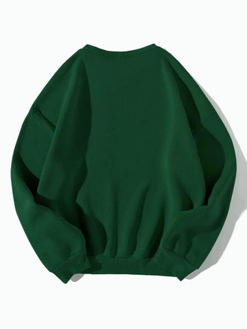 Groove Round Neck Printed Fleece Sweatshirt APRIN4 - Green