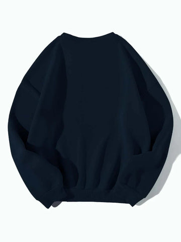 Groove Round Neck Printed Fleece Sweatshirt APRIN13 - Navy Blue