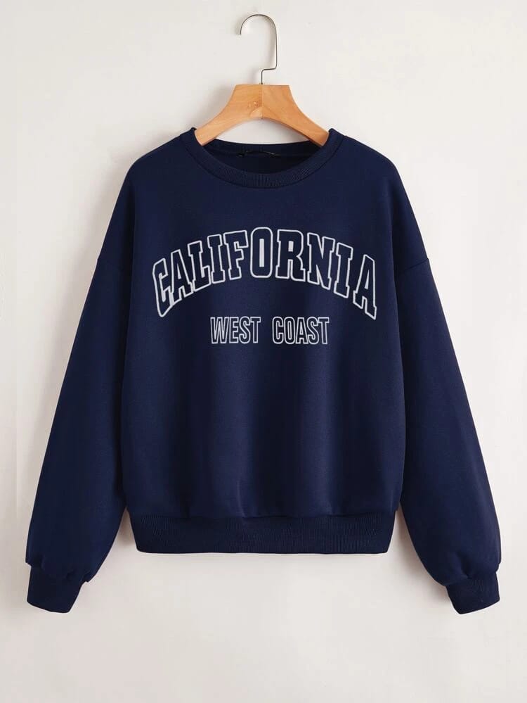 Groove Round Neck Printed Fleece Sweatshirt APRIN5 - Navy Blue