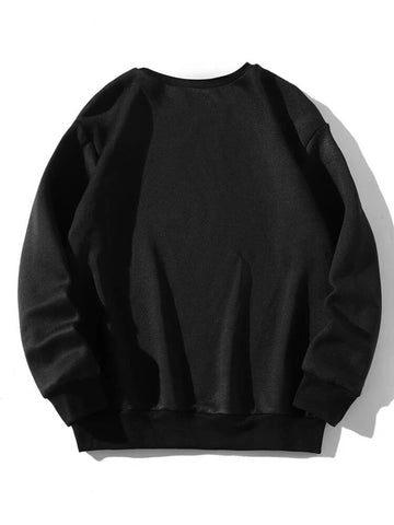 Groove Round Neck Printed Fleece Sweatshirt APRIN6 - Black