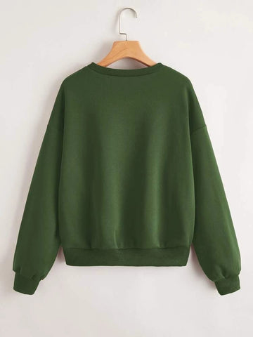 Groove Round Neck Printed Fleece Sweatshirt APRIN25 - Khaki Green