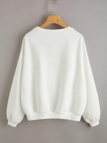 Groove Round Neck Printed Fleece Sweatshirt APRIN5 - White