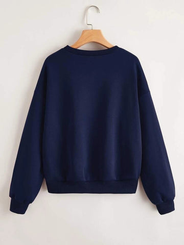 Groove Round Neck Printed Fleece Sweatshirt APRIN5 - Navy Blue