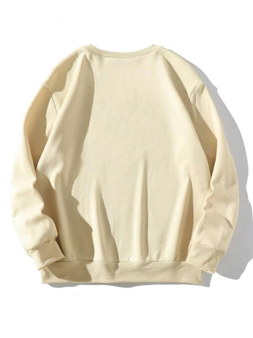 Groove Round Neck Printed Fleece Sweatshirt APRIN10 - Cream