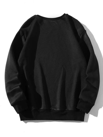 Groove Round Neck Printed Fleece Sweatshirt APRIN9 - Black